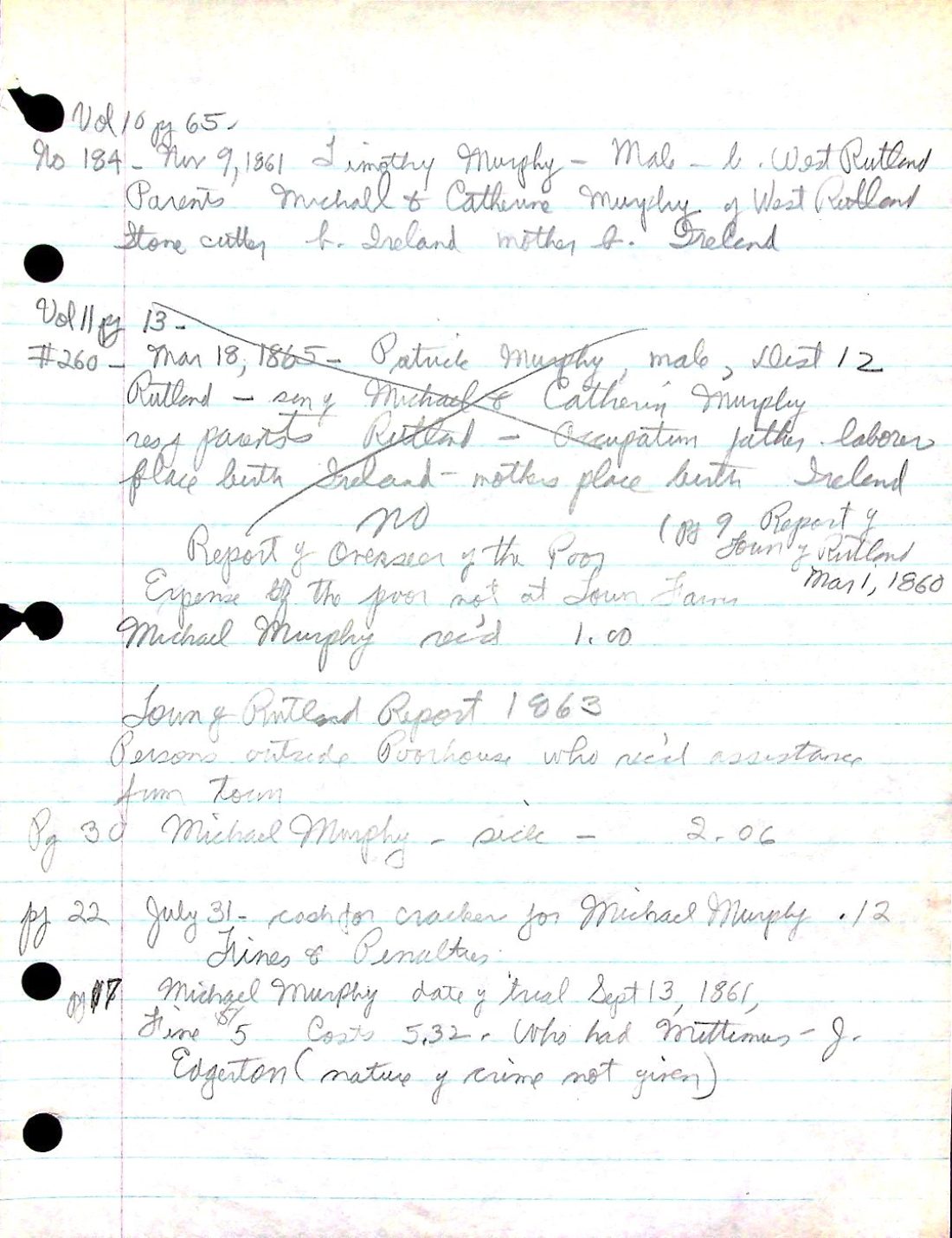 MURPHY town records 1 Overseer of the Poor report 1863